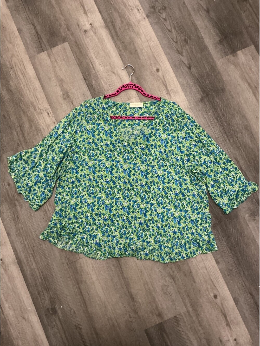 Cynthia Rowley Women's 3X Green Floral V Neck Flutter Sleeve Top Blouse EUC #388